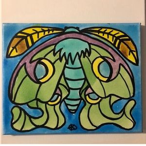 Luna Moth Original Painting Blue Background Mystical Spiritual 8x10